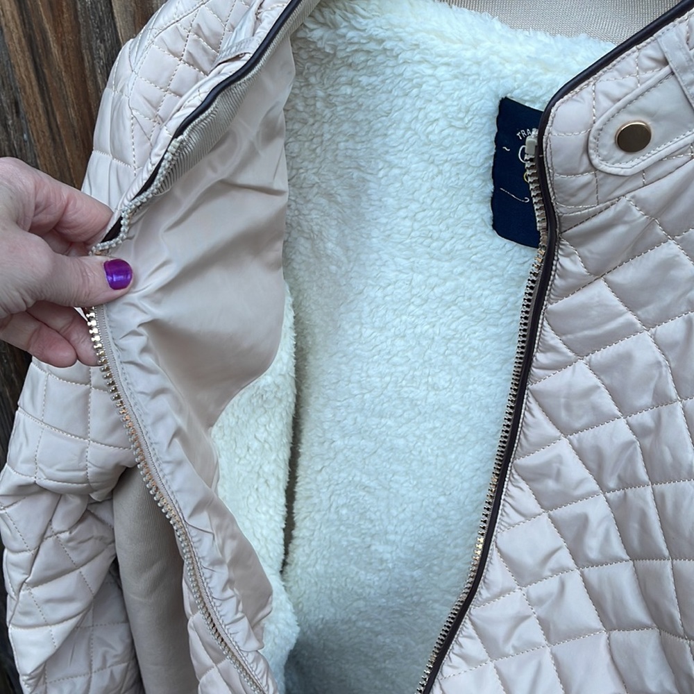 Cavalini 3X Quilted Coat Jacket Zip Up Nwt New Cream Tan Fleece Lined Plus Size - Picture 7 of 8